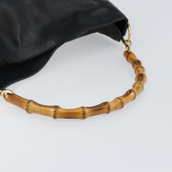 GUCCI Bamboo Hand Bag Leather Black Gold 001 3754 001 3754 - Picture 7 of 12